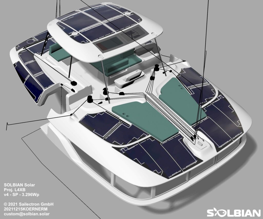 Plán rozmístění solárních panelů na Lagoon 51
